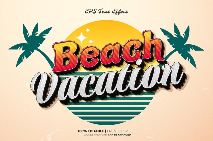 Vector vibes de playa de verano estilo retro vintage texto editable estilo de efecto