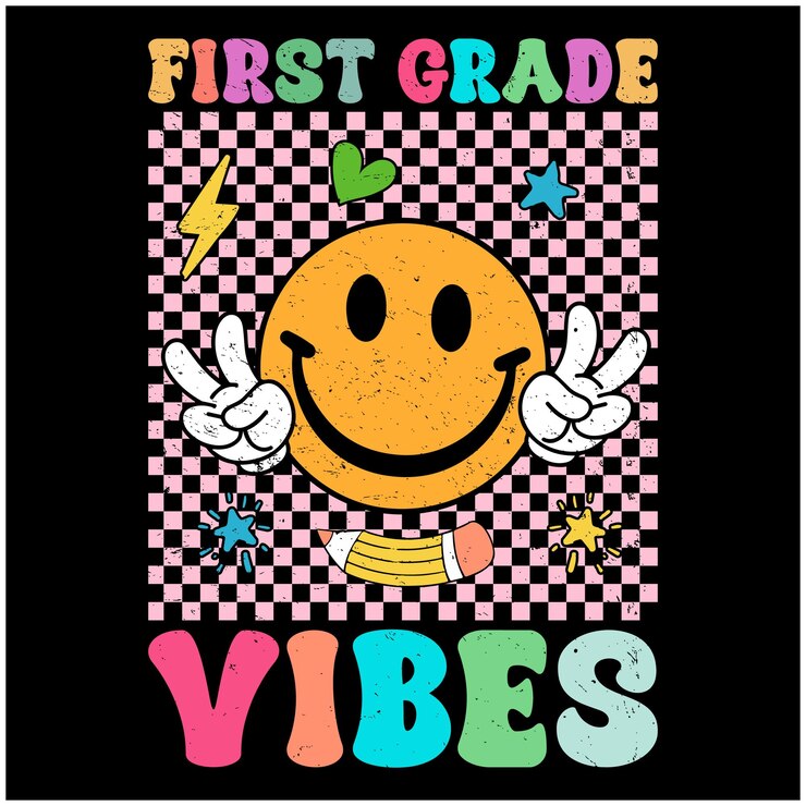 Vector vibes de primer grado de vuelta a la escuela diseño retro