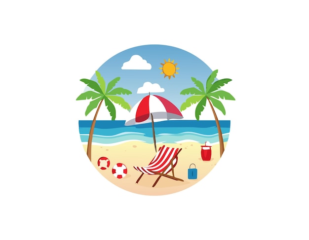 Vibes de verano Icon Set Playa Amplificador de viajes Elementos del sol