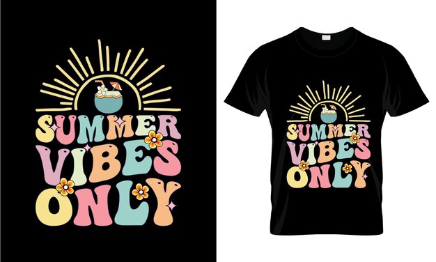 Vibes de verano sólo coloridas camisetas gráficas diseño de camisetas de verano