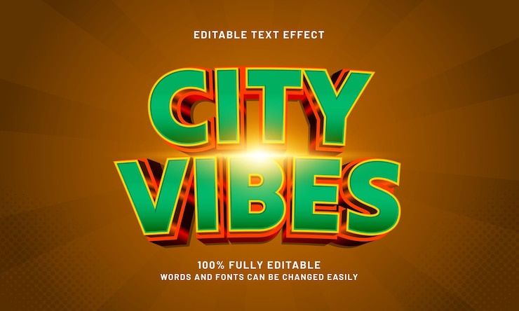 Vector vibraciones de la ciudad efectos de texto editables con un tema simple y moderno
