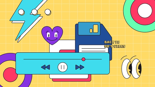 Las vibraciones planas de los 9039s Nostálgico colorido fondo de diseño retro