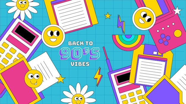 Las vibraciones planas de los 9039s Nostálgico colorido fondo de diseño retro