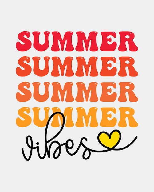 Vibraciones de verano Beach cita retro groovy colorido corazón tipográfico arte compuesto sobre fondo blanco