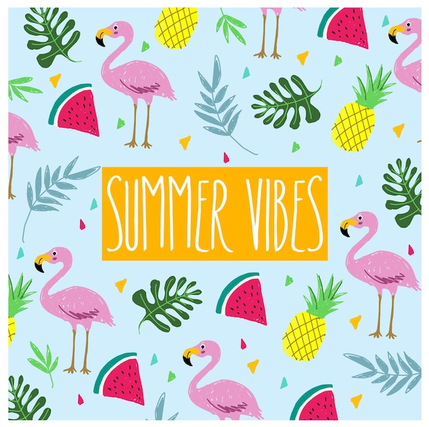 Vibraciones de verano Ilustración de frutas tropicales de flamenco