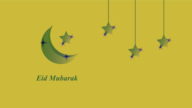 Vibrant Eid Mubarak Design with Green Moon and Stars on Lime Green Background