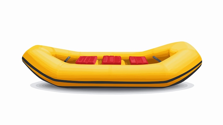 Vector vibrante barco de goma amarillo con ilustración vectorial de paletas rojas