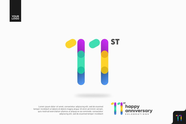 Vector vibrante celebración del 11o aniversario con un diseño colorido