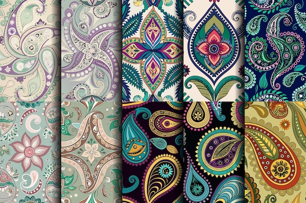 Una vibrante colección de intrincados patrones de paisley en varios colores y diseños