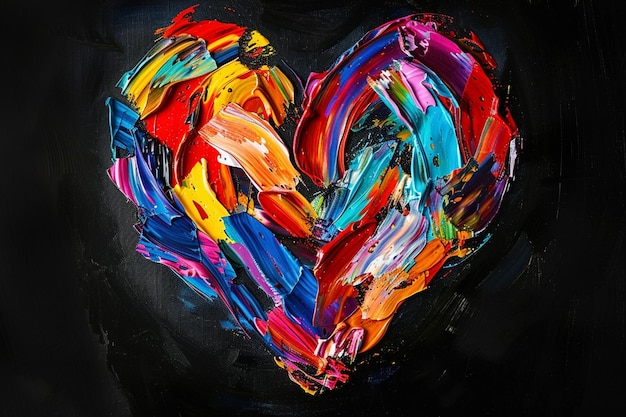 Vibrante diseño abstracto con colores de la bandera del orgullo que forman una forma de corazón en hipnotizantes patrones buzos
