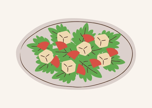 vibrante ilustración de comida culinaria ensalada de tofu y tomate