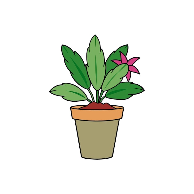 Una vibrante ilustración de una planta de interior en maceta con una flor en flor