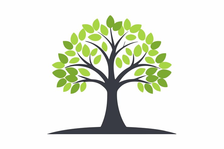 Una vibrante ilustración vectorial de un árbol verde exuberante con ramas y hojas intrincadas