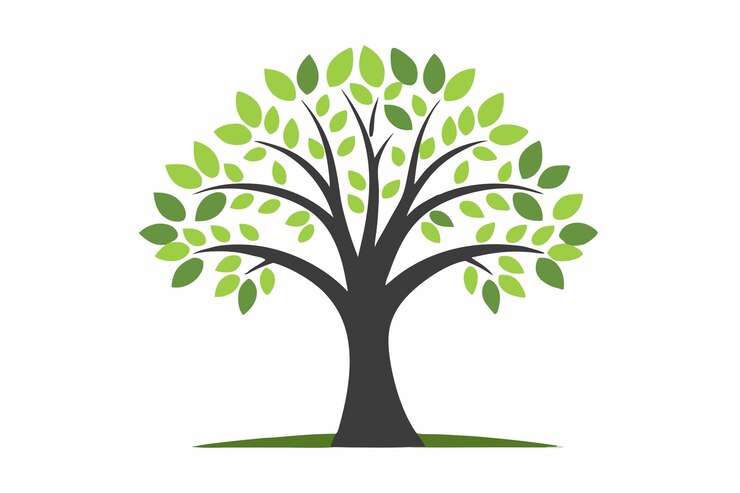 Una vibrante ilustración vectorial de un árbol verde exuberante con ramas y hojas intrincadas