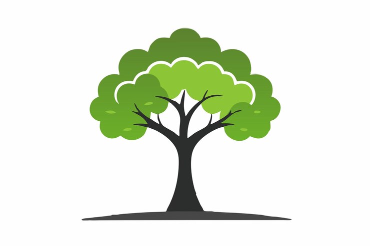 Una vibrante ilustración vectorial de un árbol verde exuberante con ramas y hojas intrincadas