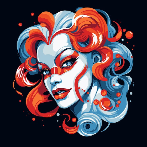 Vibrante Joker Premium Vector Ilustración de una mujer pelirroja con maquillaje naranja juguetón