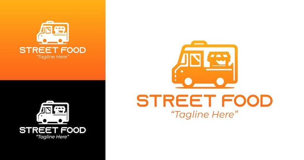 Vibrante logotipo de comida callejera naranja y blanca para una marca divertida y enérgica