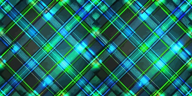 Un vibrante patrón geométrico con diseños de cuadros azules y verdes superpuestos