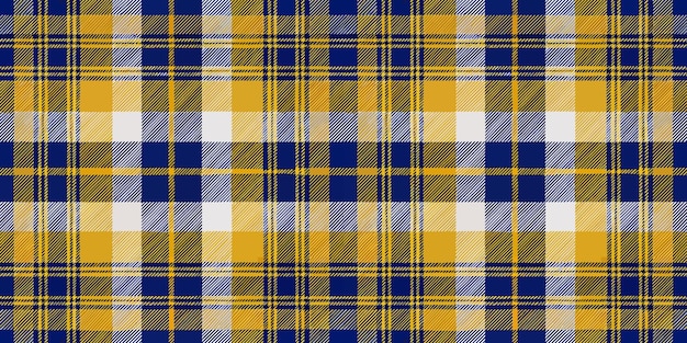 Un vibrante patrón de tartan azul y amarillo con líneas y cuadrados en negrita