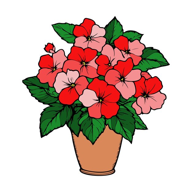 Un vibrante ramo de flores rojas y rosas en una olla que trae color a cualquier espacio