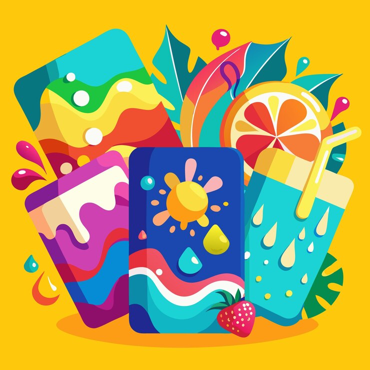 Vector vibrantes ilustraciones de bebidas de verano refrescantes bebidas y helados