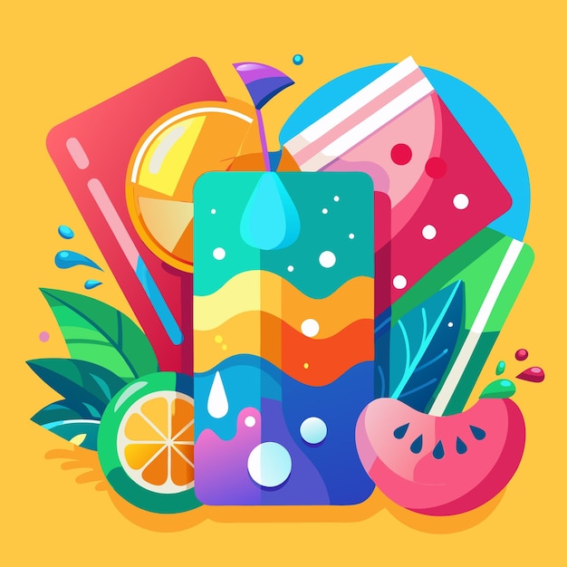 Vibrantes ilustraciones de bebidas de verano refrescantes bebidas y helados