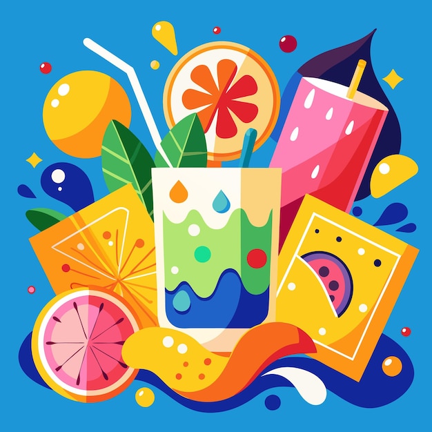 Vibrantes ilustraciones de bebidas de verano refrescantes bebidas y helados
