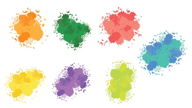Vibrantes manchas de acuarela con manchas abstractas en tonos naranja, verde, rojo, amarillo, púrpura y azul