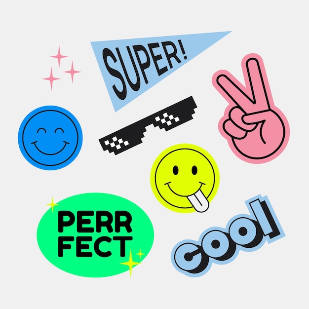 Vibrantes pegatinas retro con diseños de vibraciones trippy y positivas hacen una colección impresionante