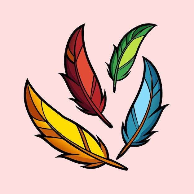 Las vibrantes plumas de dibujos animados crean una exhibición colorida sobre un fondo rosado