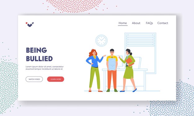 Víctima de acoso social Plantilla de página de destino Mujeres señalando a un trabajador triste y deprimido Ilustración de personaje masculino