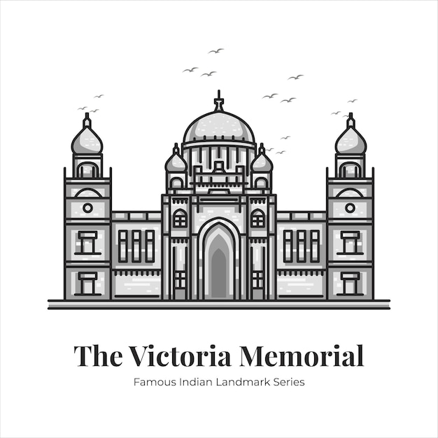 Victoria Memorial Indian famoso emblemático hito de dibujos animados ilustración de arte de línea