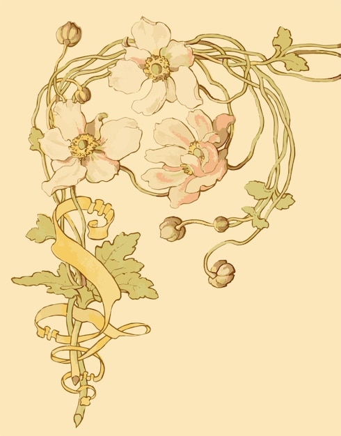 Vid floral vintage con banner. Elementos de diseño para su uso en productos a base de hierbas y envases.