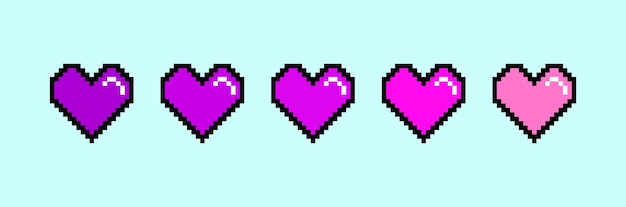 Vida barra gradiente corazones arte de píxeles 8 bits Iconos de juegos Ilustración vectorial