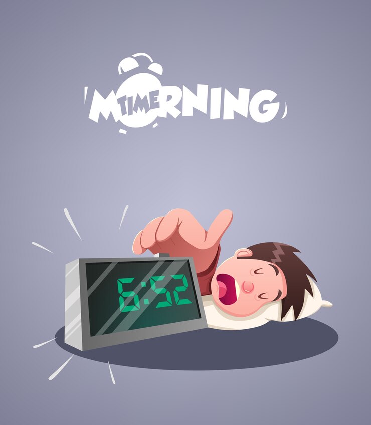 Vector vida diaria de la mañana. despertador temprano en la mañana. ilustración vectorial