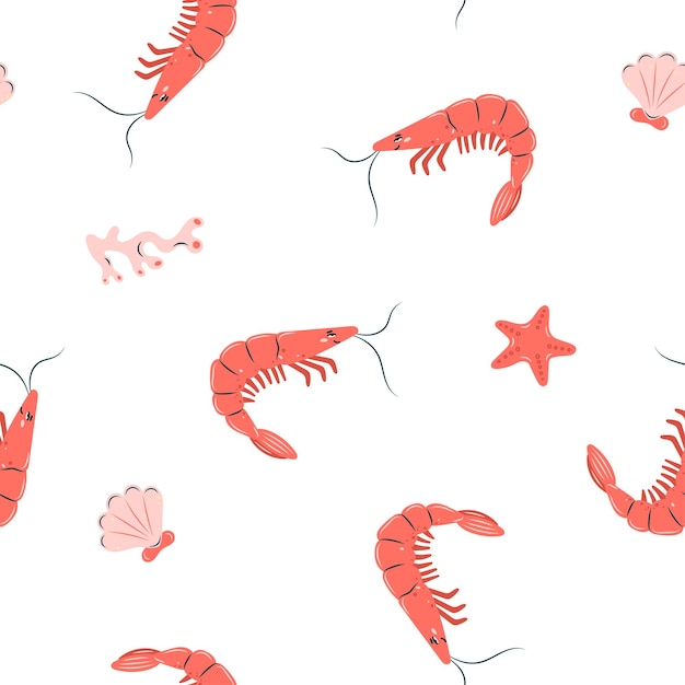 Vida marina animales marinos camarones y estrellas de mar en fondo blanco Ilustración vectorial