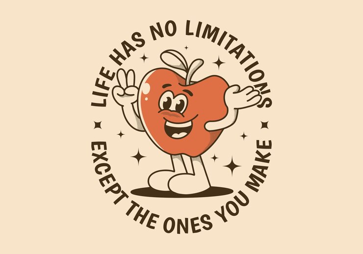 Vector la vida no tiene limitaciones excepto las que tú haces, personaje de mascota, ilustración de manzana feliz