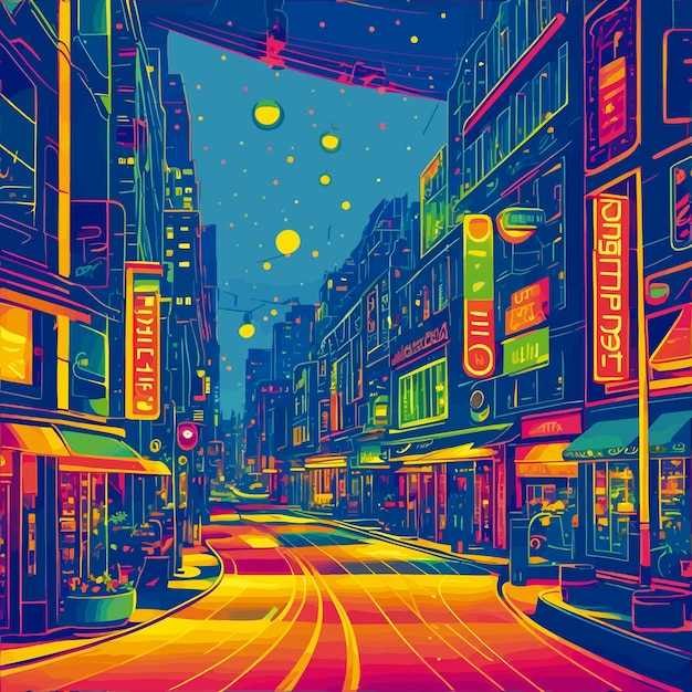 vida nocturna asia ciudades sigapore ilustración neón