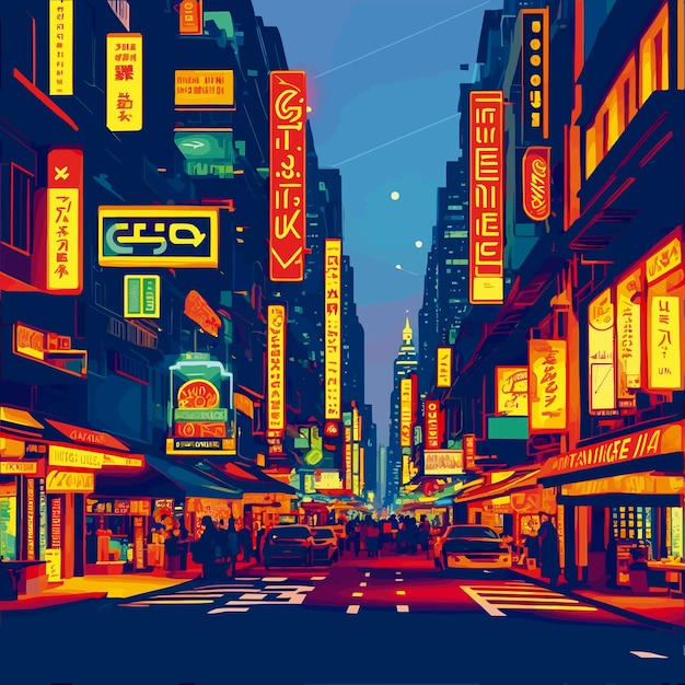 Vector vida nocturna asia ciudades sigapore ilustración neón