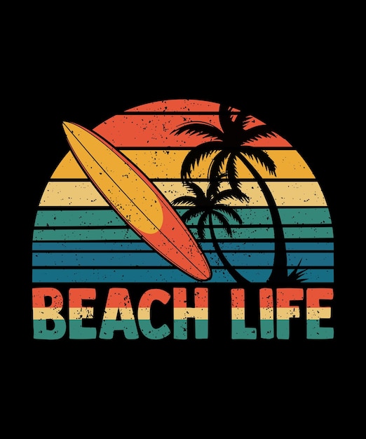 Vida de playa vibraciones de verano diseño de camiseta de los años 80 tema vintage retro fondo plantilla al aire libre