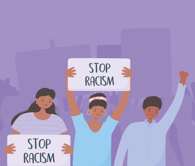 Las vidas negras importan pancarta para protesta, personas que protestan con pancartas, campaña de concientización contra la discriminación racial