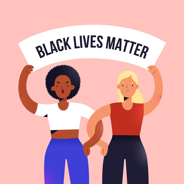 Las vidas de los negros importan manifestación de mujeres jóvenes blancas y negras unidas en protesta