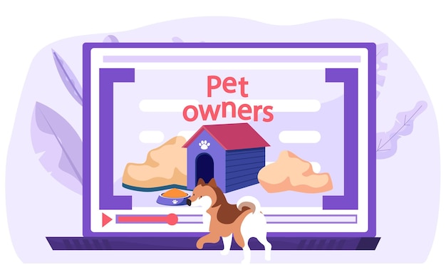 Video blog para dueños de mascotas pantalla de computadora con tutorial sobre cómo cuidar y alimentar perros en casa