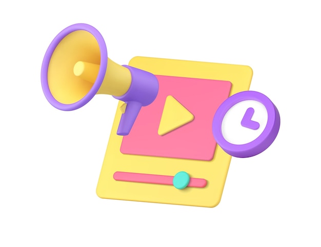 Video blog vlog canal en línea hora de transmisión anuncia publicidad icono 3d vector realista