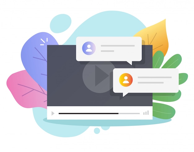 Video chat mensajes en línea vector o llamada de internet con comentarios