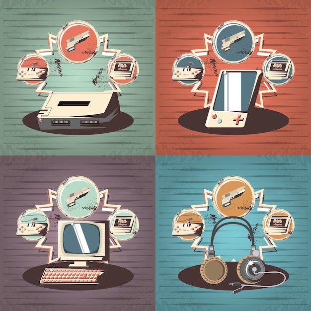 Vector video juego retro conjunto de iconos vector ilustración diseño