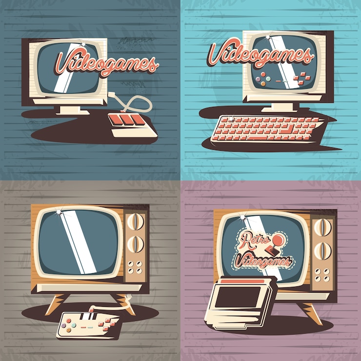 Vector video juego retro conjunto de iconos vector ilustración diseño