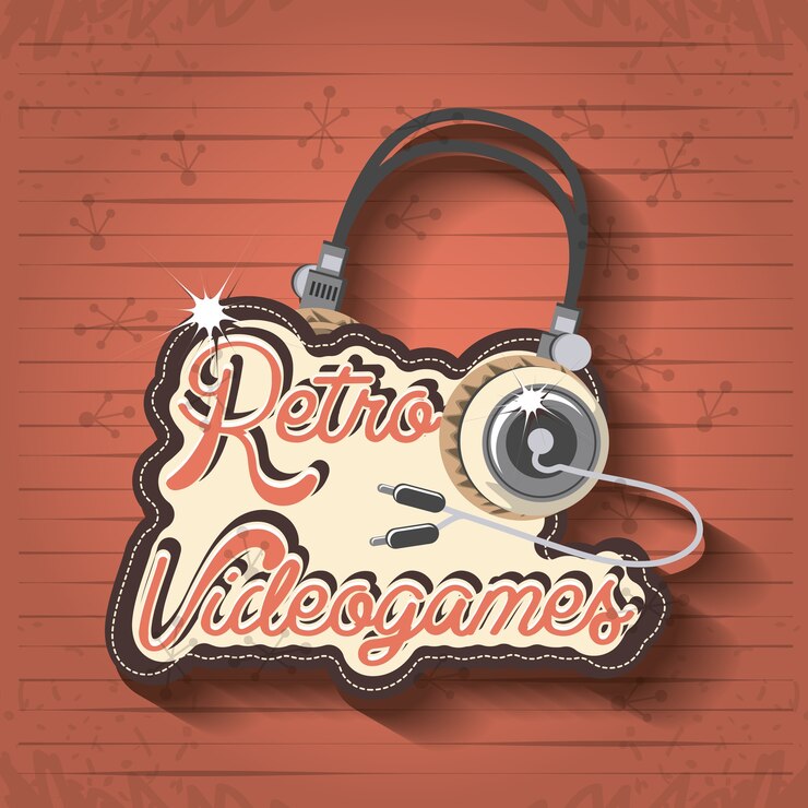 Vector video juego retro con diseño de ilustración de vector de auriculares