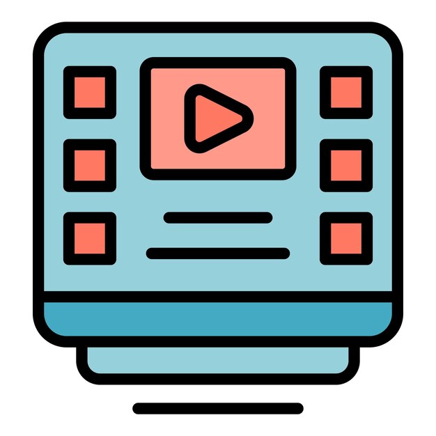 Vídeo en línea estudio icono contorno vector prueba de examen educación informática color plano