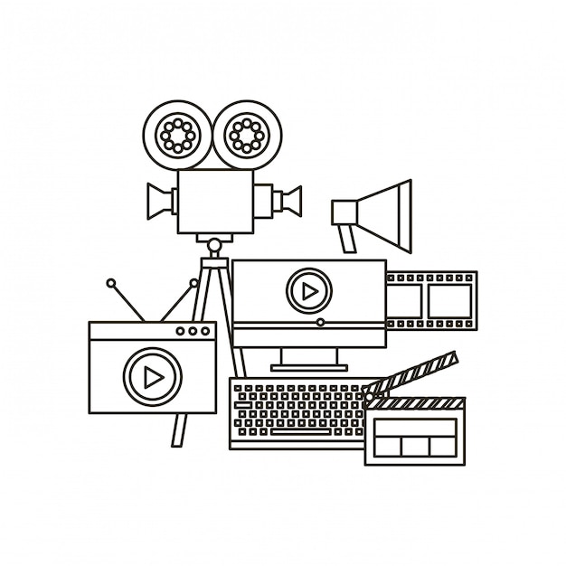 video marketing iconos de línea plana